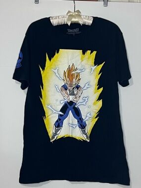 Dragon Ball Z T-Shirt Vegeta 2-sided Graphics Size L Capsule Corp Black Fire